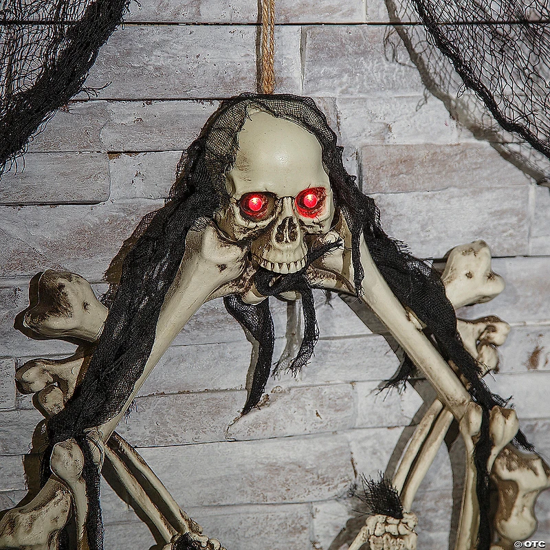 16.5" Lightup Skeleton Halloween Wreath