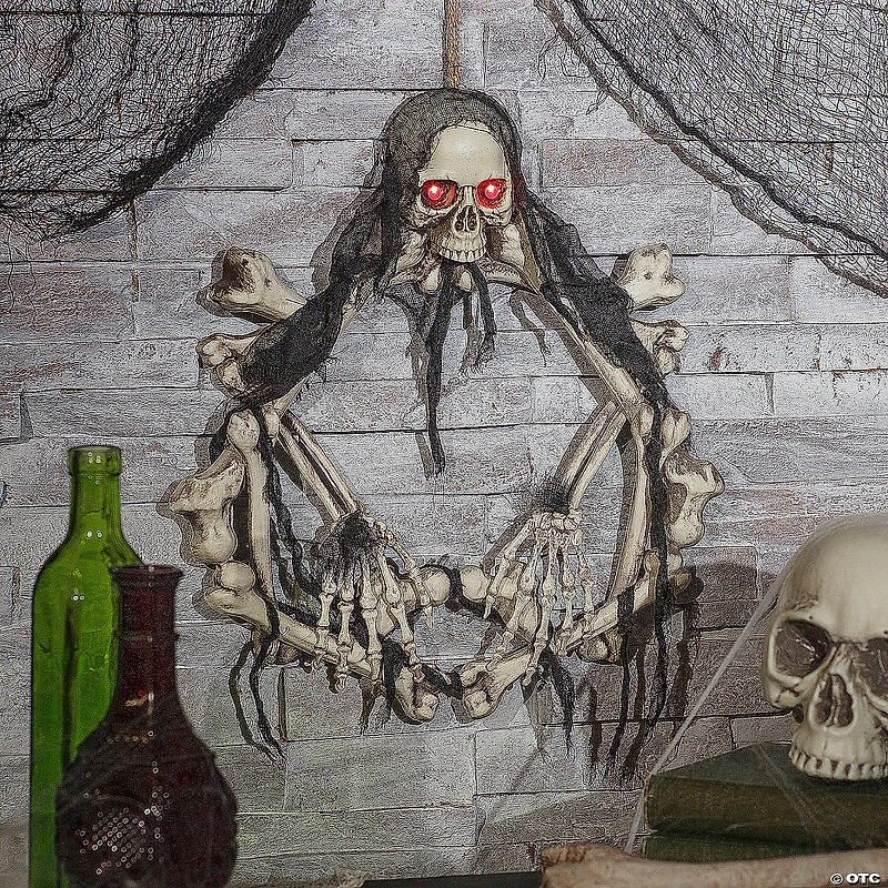 16.5" Lightup Skeleton Halloween Wreath