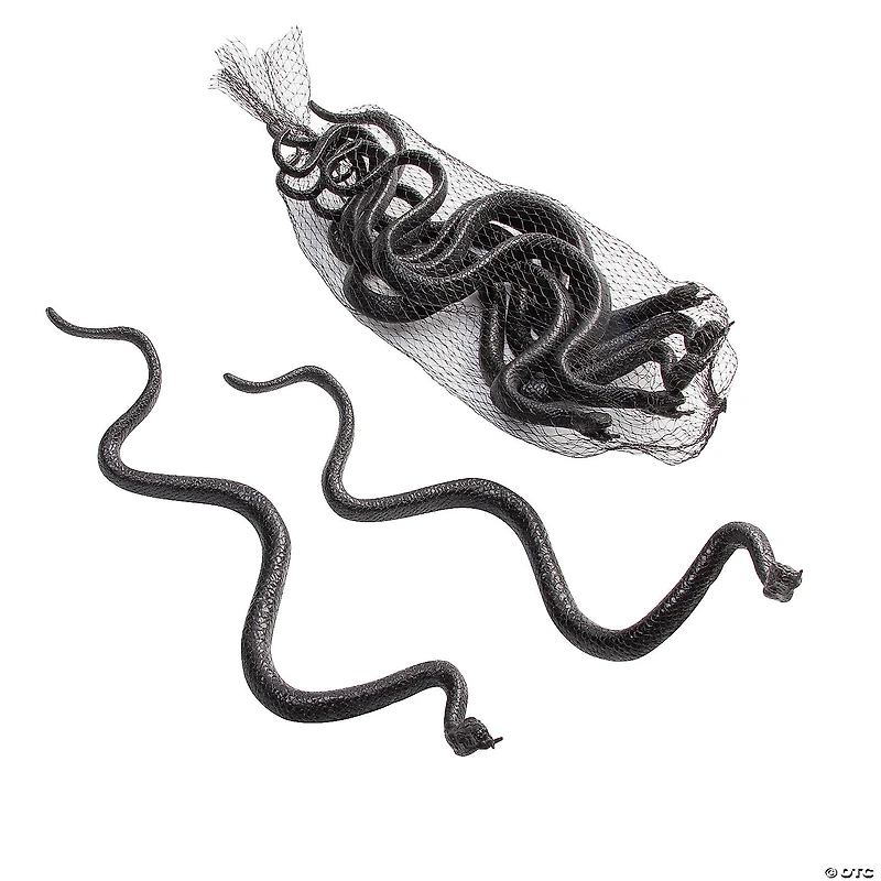 16" Bag of Black Plastic Snakes Halloween Decoration