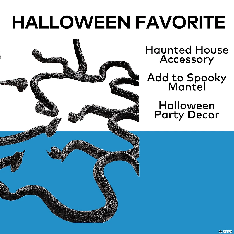 16" Bag of Black Plastic Snakes Halloween Decoration