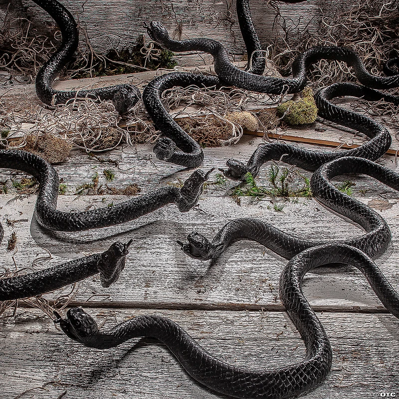 16" Bag of Black Plastic Snakes Halloween Decoration