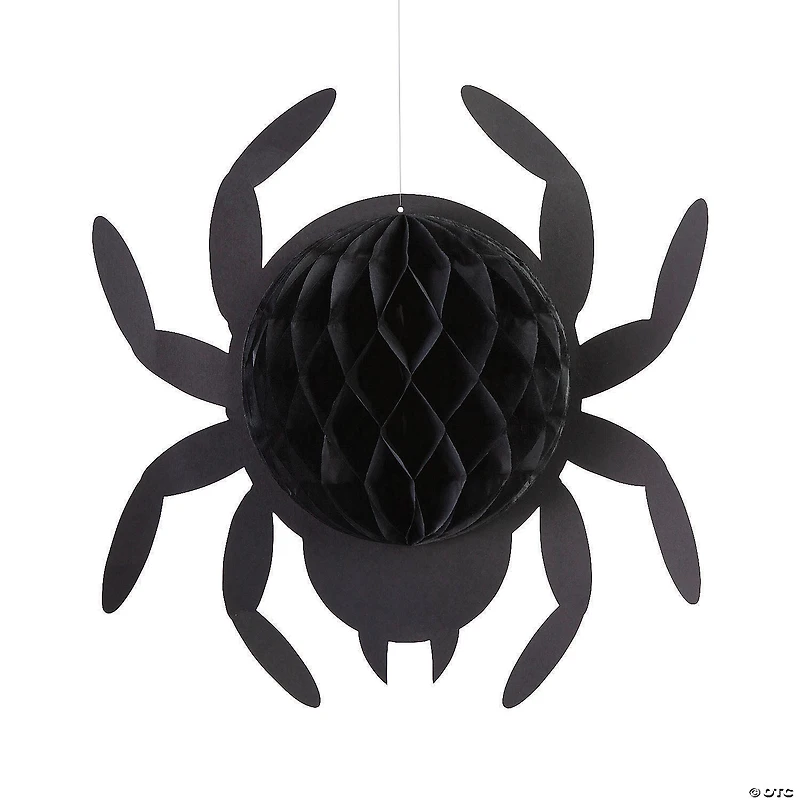 16" Large Black Hanging Honeycomb Tissue Paper Spiders - 4 Pc.