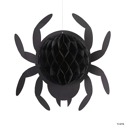 16" Large Black Hanging Honeycomb Tissue Paper Spiders - 4 Pc.