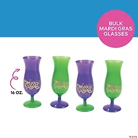 16 oz. Bulk 60 Ct. Mardi Gras Reusable Plastic Hurricane Glasses