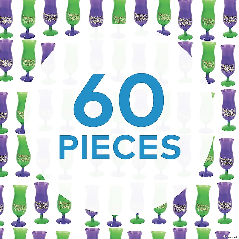 16 oz. Bulk 60 Ct. Mardi Gras Reusable Plastic Hurricane Glasses