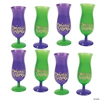 16 oz. Bulk 60 Ct. Mardi Gras Reusable Plastic Hurricane Glasses