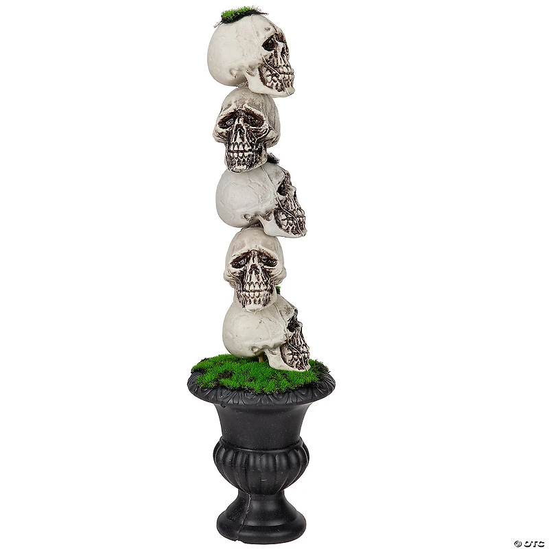 16" Skull Tower Topiary in Urn Halloween Decoration