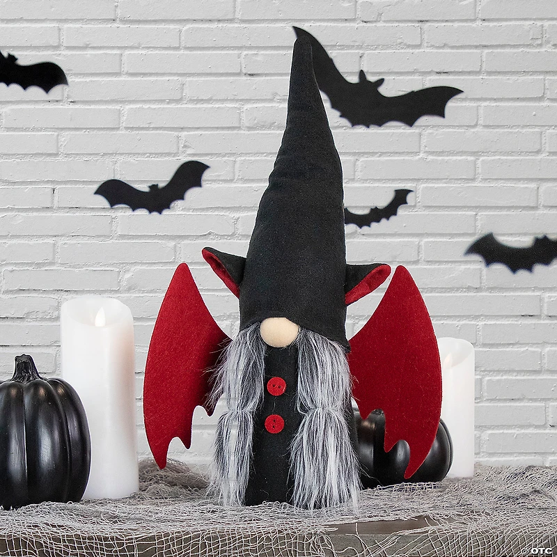 17" Black and Red Halloween Girl Gnome with Bat Wings