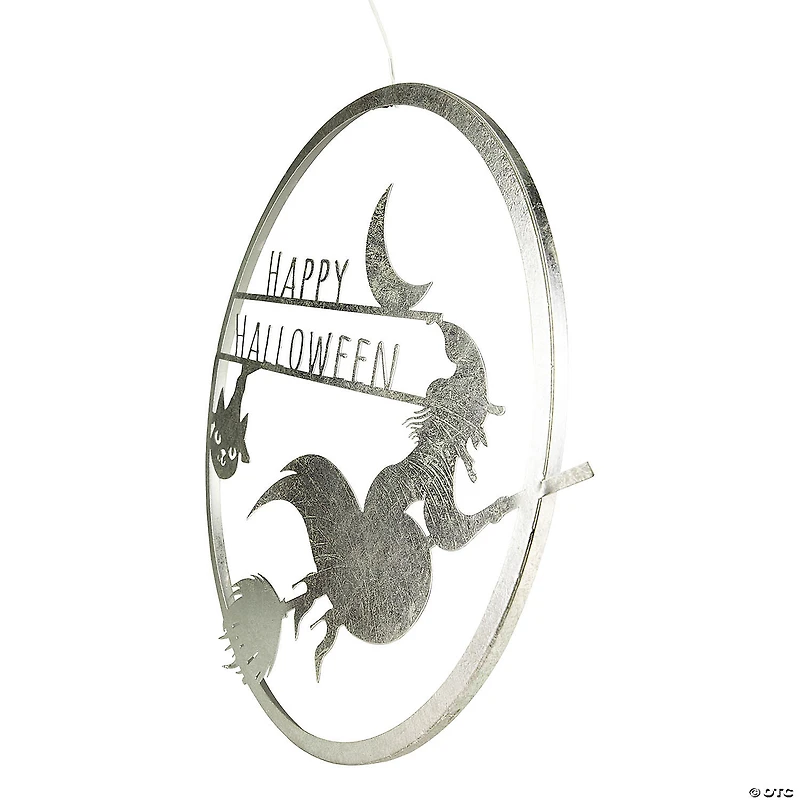 17" Silver Flying Witch Happy Halloween Wall Sign