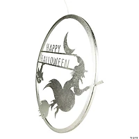 17" Silver Flying Witch Happy Halloween Wall Sign