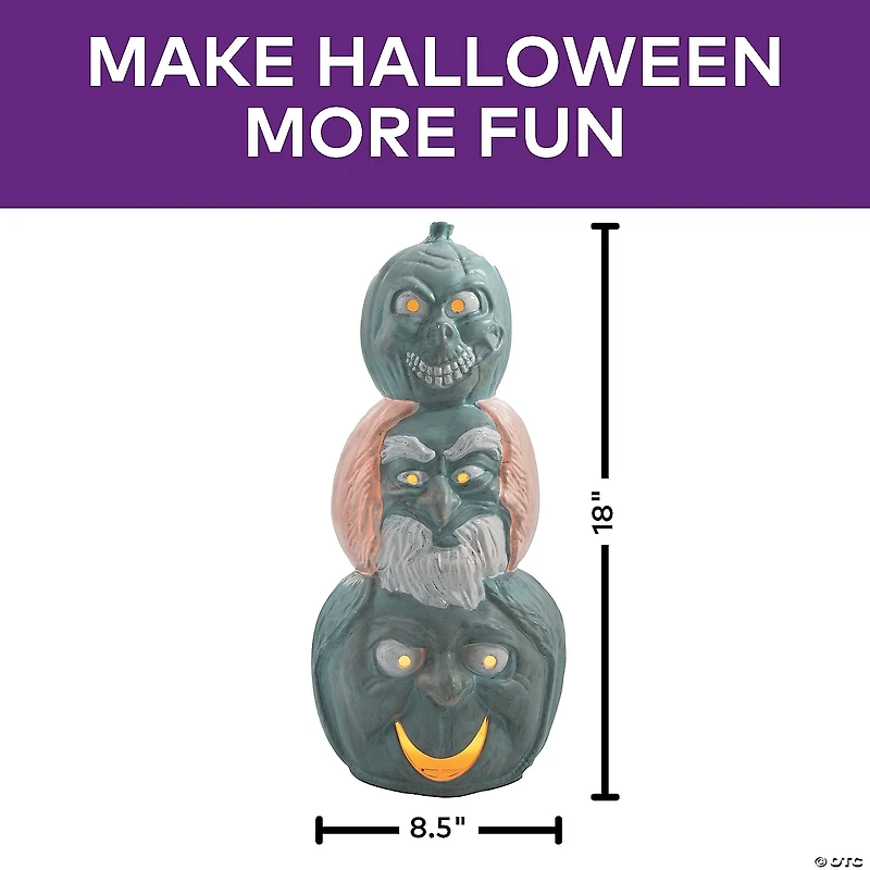 18" Light-Up Hitchhiking Ghosts Pumpkin Stack Halloween Outdoor Decoration