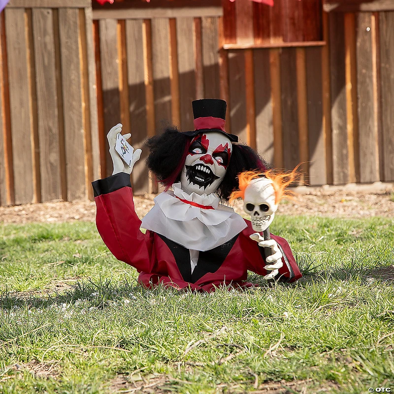 19 1/2” Groundbreaker Animated Black, Red & White Clown Halloween Decoration