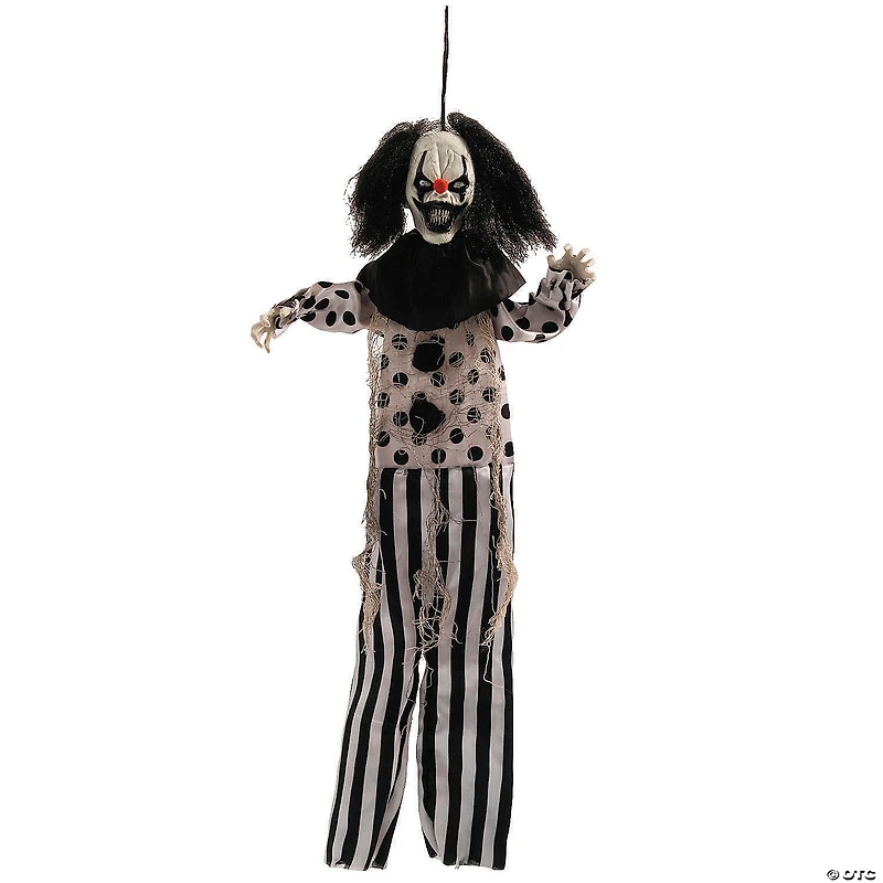 19 3/4" Hanging Black & White Clown with Black Hair Halloween Decoration
