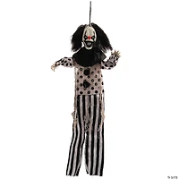 19 3/4" Hanging Black & White Clown with Black Hair Halloween Decoration