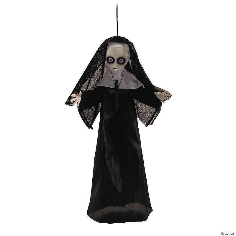 19 3/4" Hanging Black & White Nun with Cross Halloween Decoration
