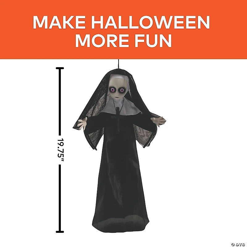 19 3/4" Hanging Black & White Nun with Cross Halloween Decoration