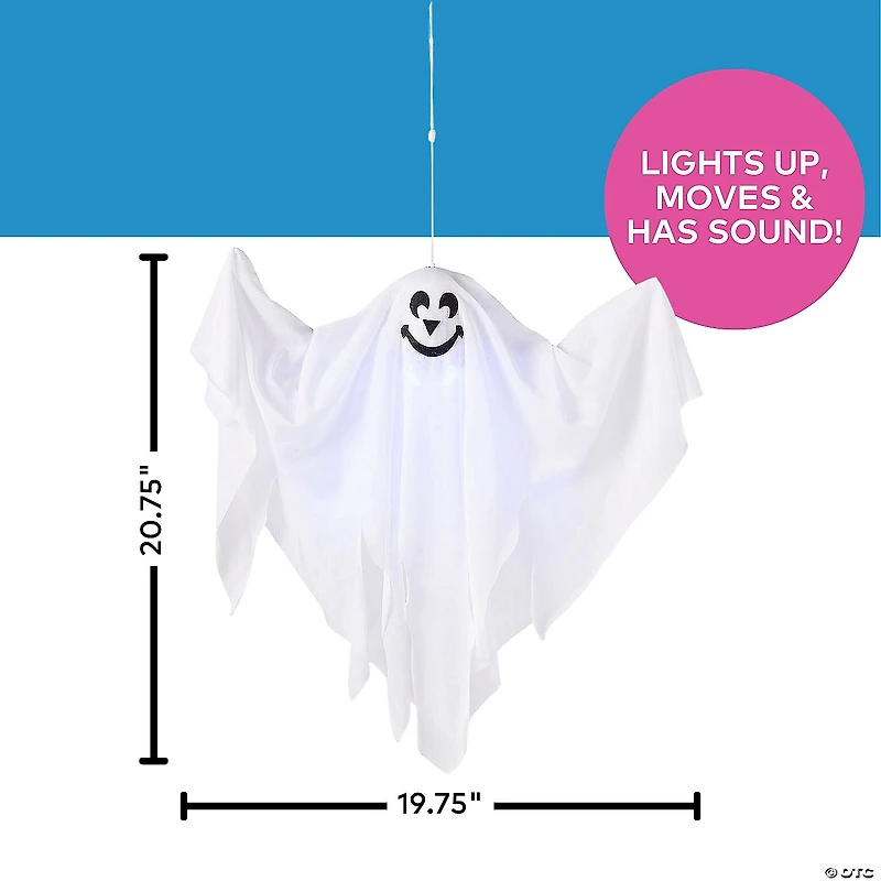 19 3/4" x 20 3/4" Light-Up Smiling Ghost Halloween Hanging Decoration