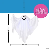 19 3/4" x 20 3/4" Light-Up Smiling Ghost Halloween Hanging Decoration