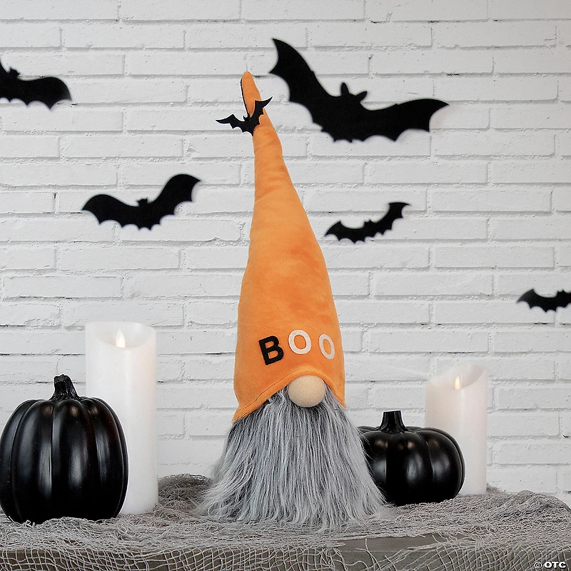 19.75" Orange and Gray "Boo" Standing Halloween Gnome