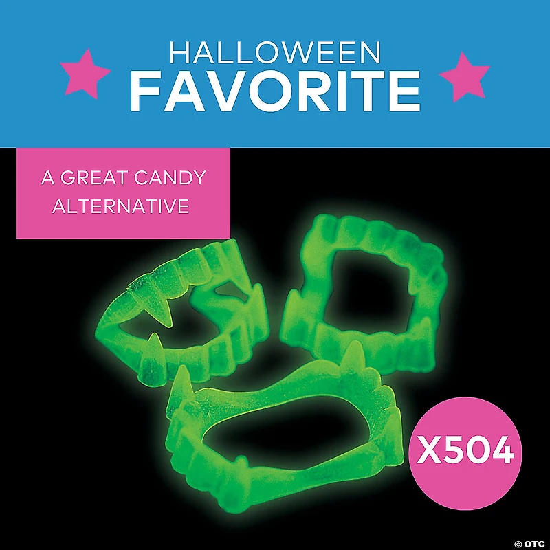 2 1/2" Bulk 504 Pc. Glow-in-the-Dark Plastic Fangs Vampire Teeth