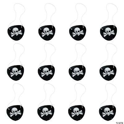 2 1/2" Skull & Crossbones Black Felt Pirate Eye Patches - 12 Pc.