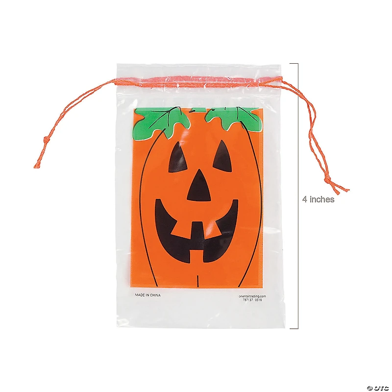 2 3/4" x 4" Bulk Mini Jack-O’-Lantern Paper Drawstring Treat Bags - 144 Pc.