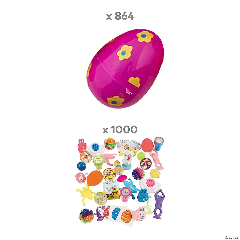 2" Bulk 1864 Pc. Plastic Easter Egg & Toy Filler Kit