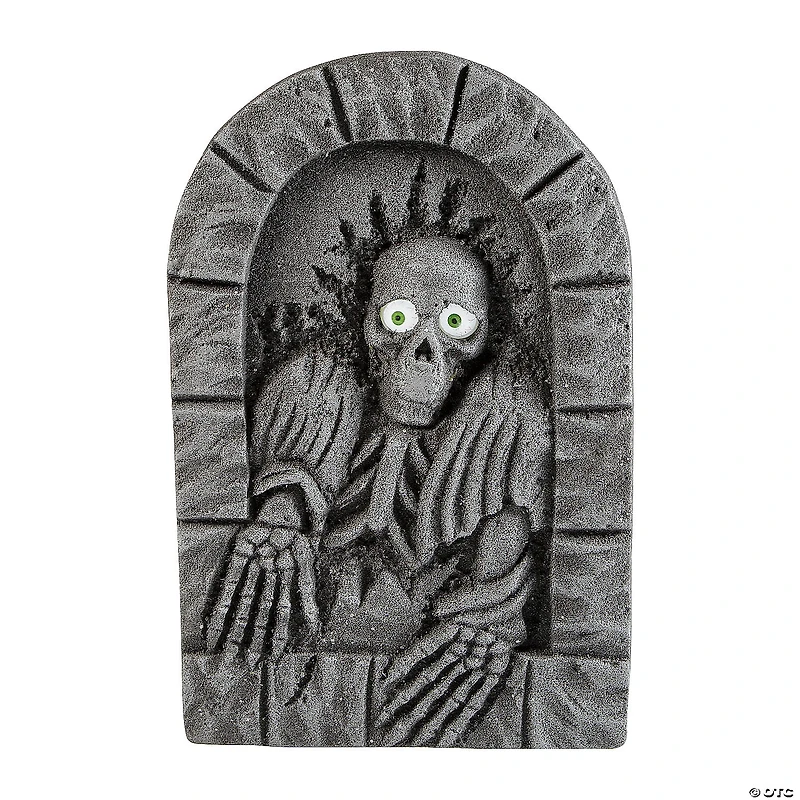 2 Ft. Gray Skeleton Tombstone with Moving Eyes Halloween Decoration