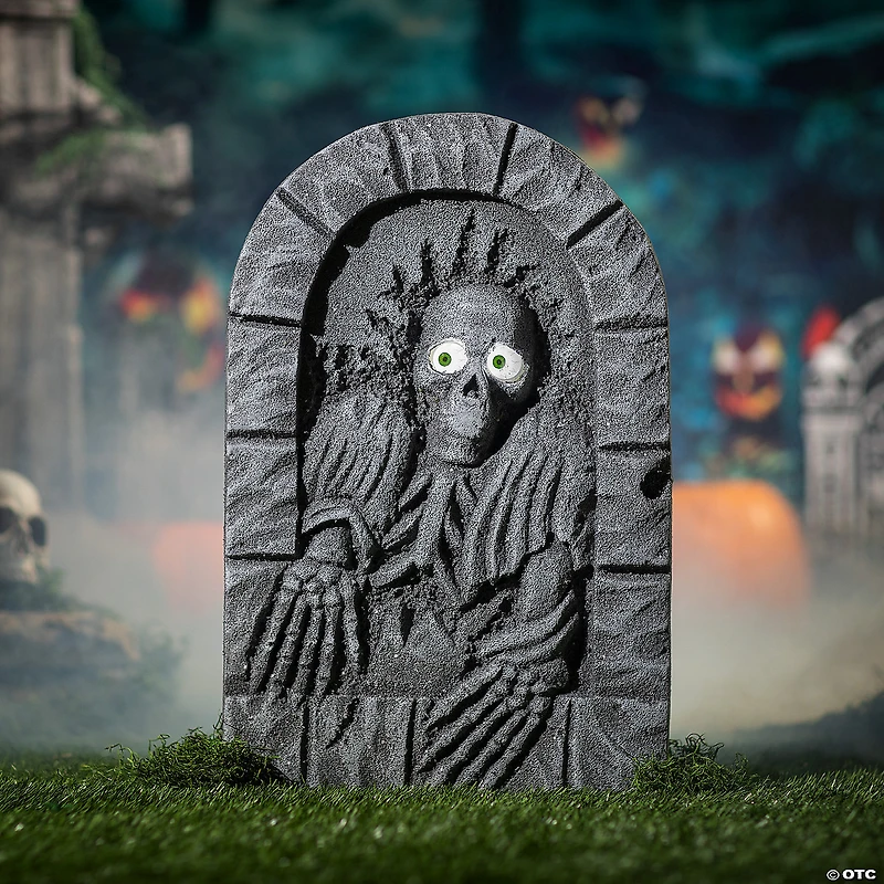 2 Ft. Gray Skeleton Tombstone with Moving Eyes Halloween Decoration