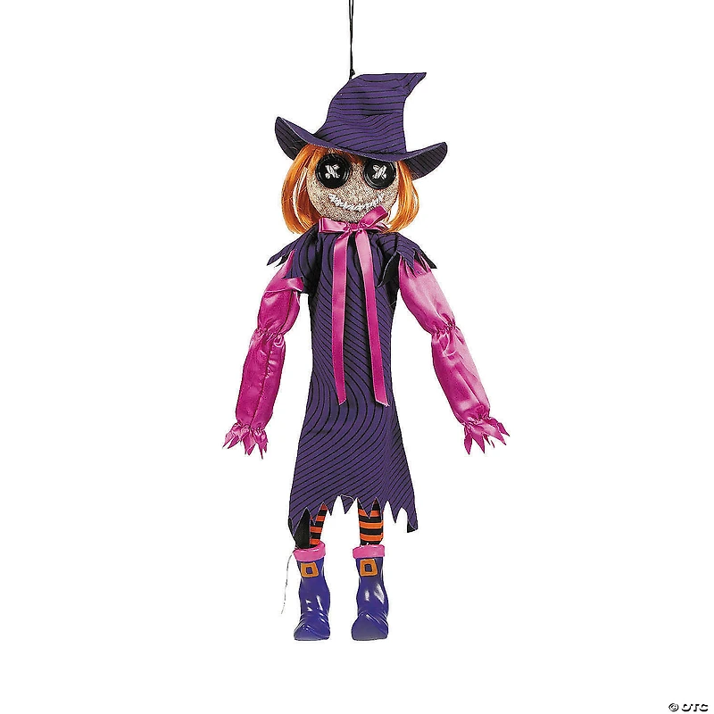 2 Ft. Hanging Mischievous Black & Purple Witch Doll Halloween Decoration