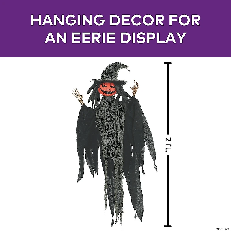 2 Ft. Hanging Pumpkinhead Man with Hat Halloween Decoration