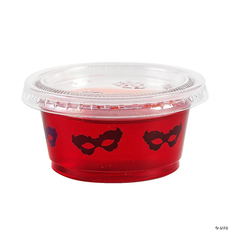 2 oz. Bulk 100 Ct. Small Mardi Gras Carnival Masks Disposable Plastic Gelatin Shot Cups with Lids