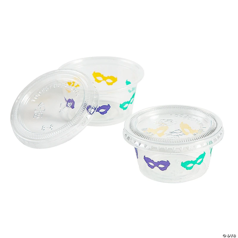 2 oz. Bulk 100 Ct. Small Mardi Gras Carnival Masks Disposable Plastic Gelatin Shot Cups with Lids