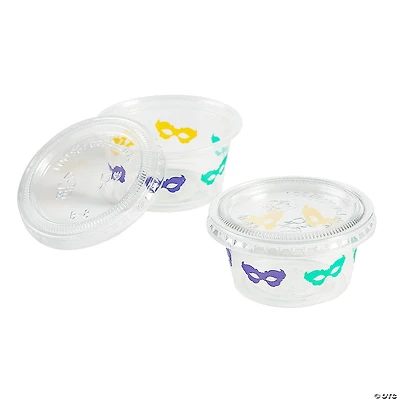 2 oz. Bulk 100 Ct. Small Mardi Gras Carnival Masks Disposable Plastic Gelatin Shot Cups with Lids