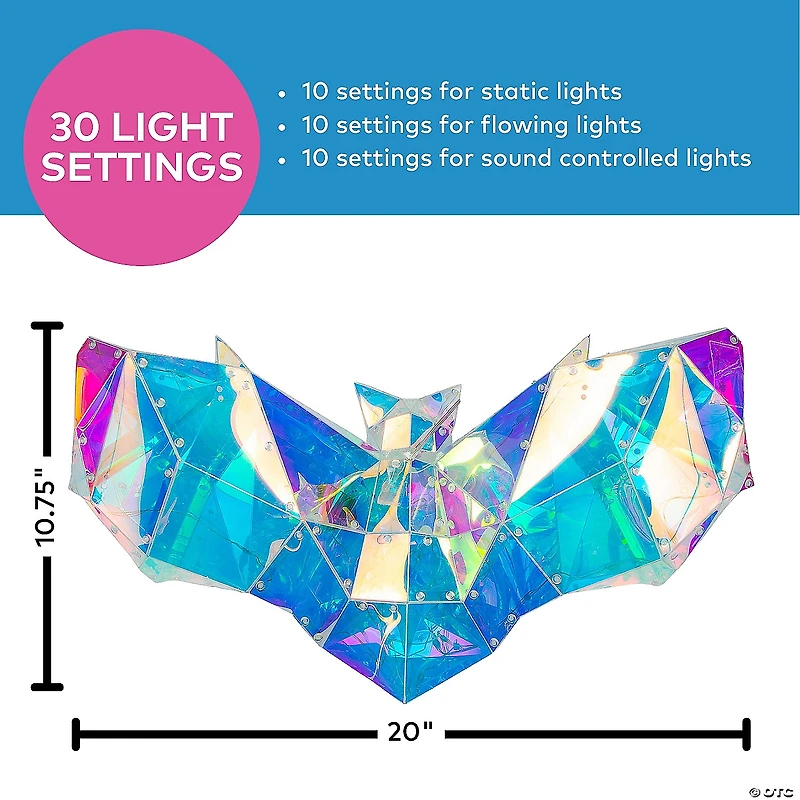 20" x 10 3/4" Halloween Multicolor Prismatic Bat Light-Up LED Light