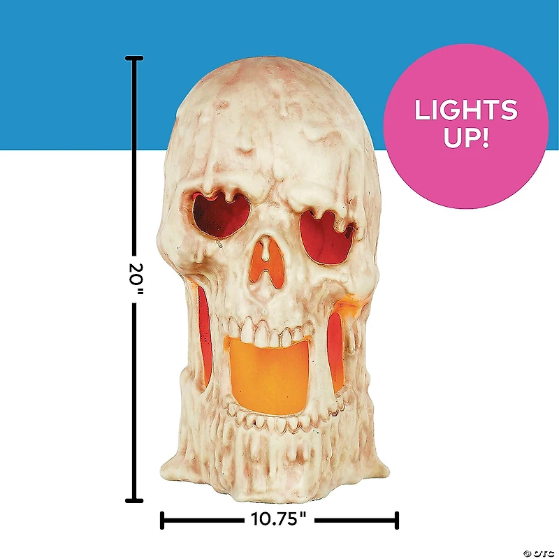 20" x 10 3/4" Light-Up Flaming Large Plastic Skull Halloween Tabletop Decoration
