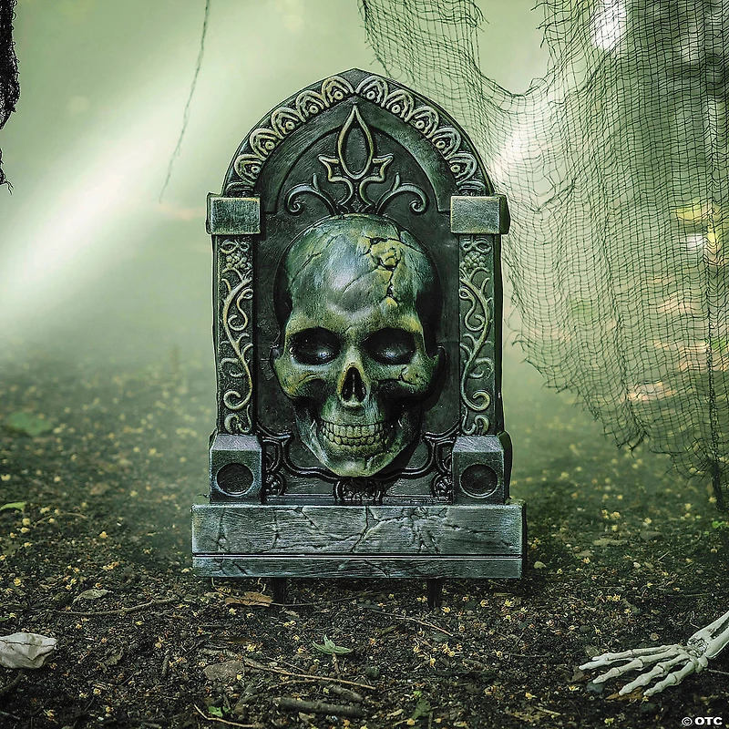 21" Tombstone with 3D Skull Halloween Decoration