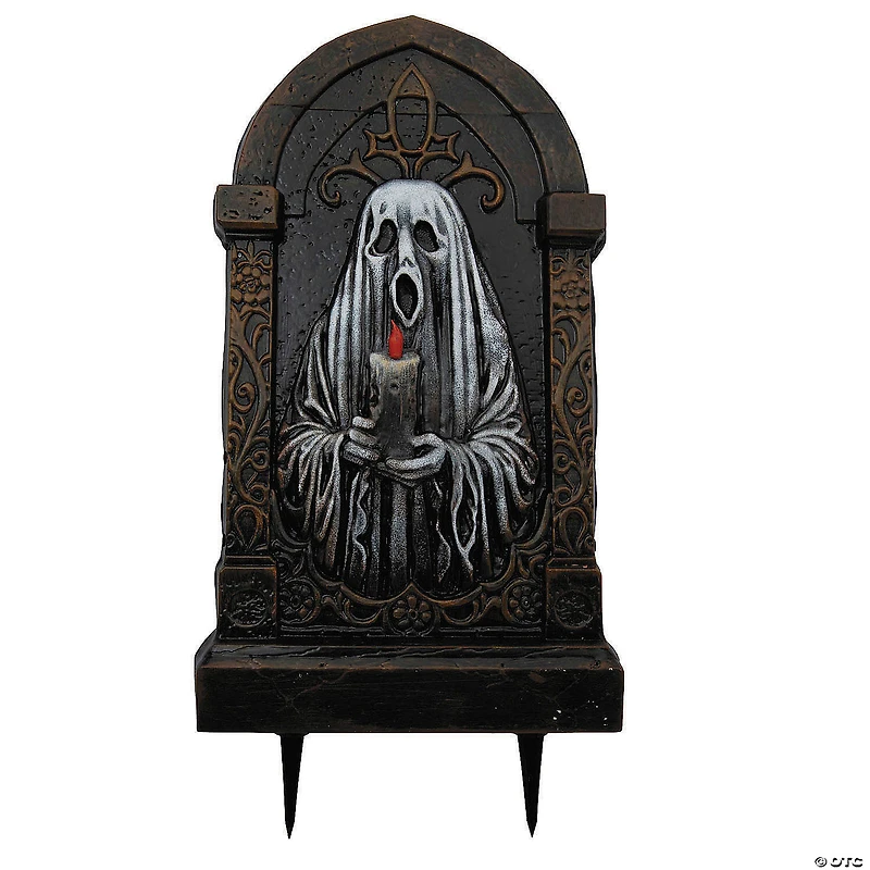 21" Tombstone with Ghost Holding a Candle Halloween Decoration