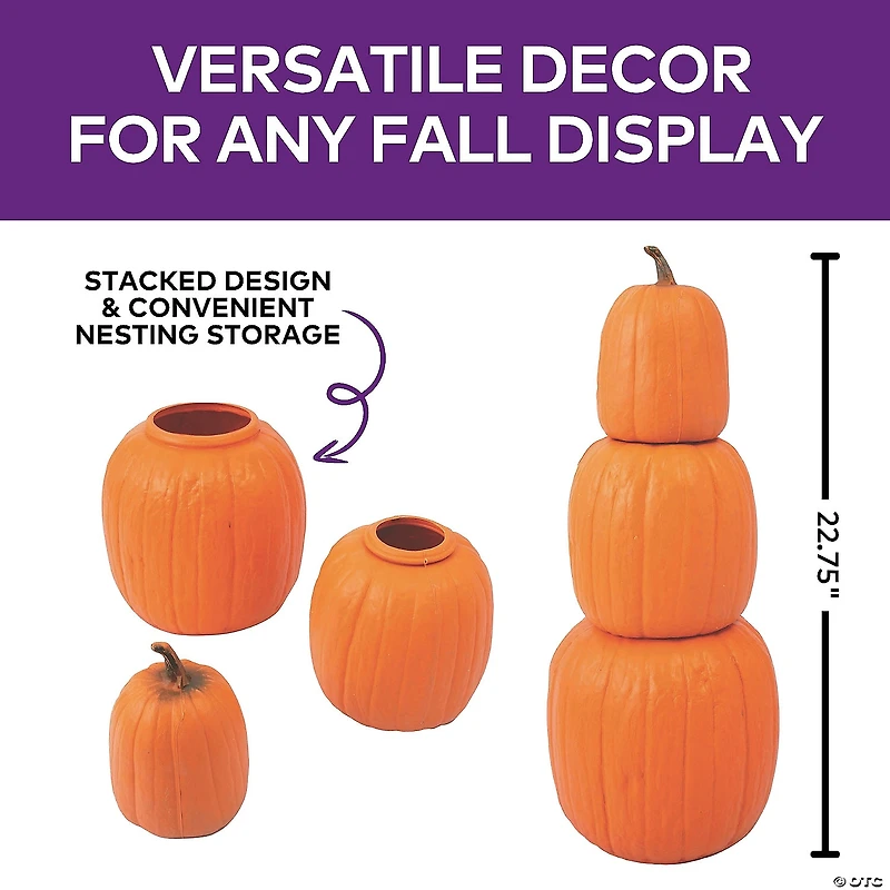 22 3/4" Nested Orange Plastic Pumpkins Halloween Decoration