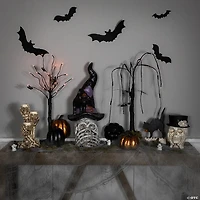 22.75" Skull in Witch Hat with Black Cat Halloween Decoration