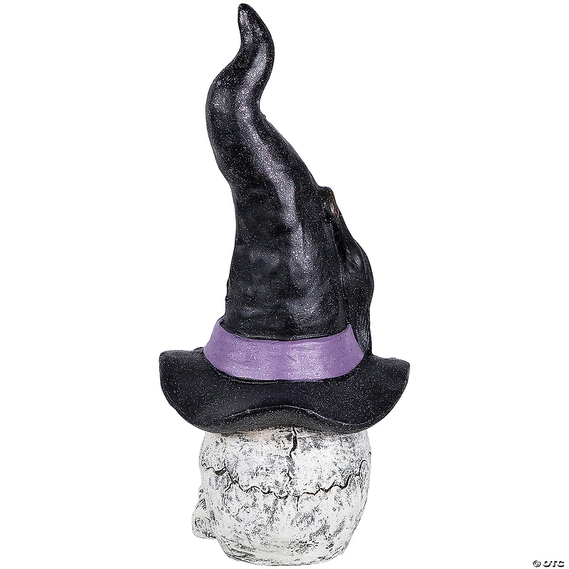 22.75" Skull in Witch Hat with Black Cat Halloween Decoration