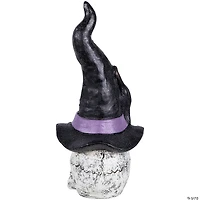 22.75" Skull in Witch Hat with Black Cat Halloween Decoration
