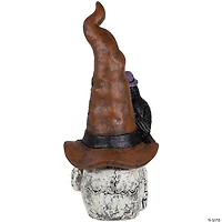 22.75" Skull in Witches Hat with Crow Halloween Decoration
