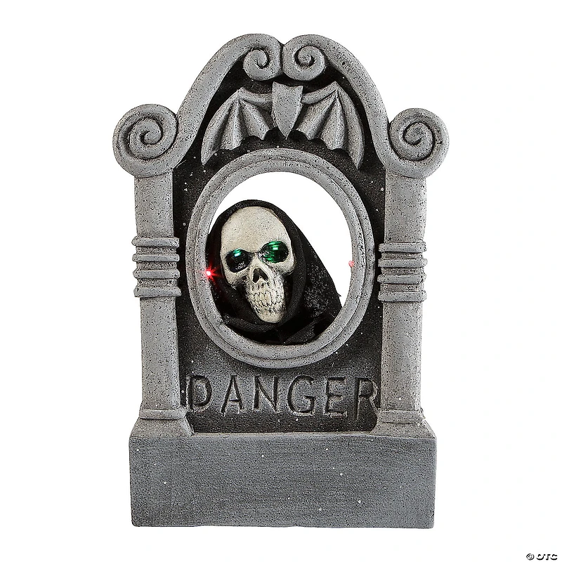 22” Gray Tombstone with Light-Up Moving Skeleton Head Halloween Decoration