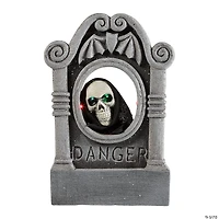 22” Gray Tombstone with Light-Up Moving Skeleton Head Halloween Decoration