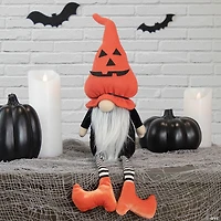 22" Orange and Black Halloween Gnome with Striped Dangling Legs