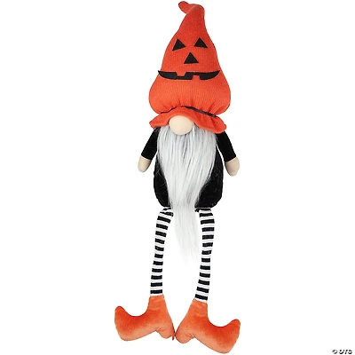 22" Orange and Black Halloween Gnome with Striped Dangling Legs