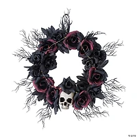 23 1/2" Light-Up Dead Roses & Skull Halloween Wreath Decoration