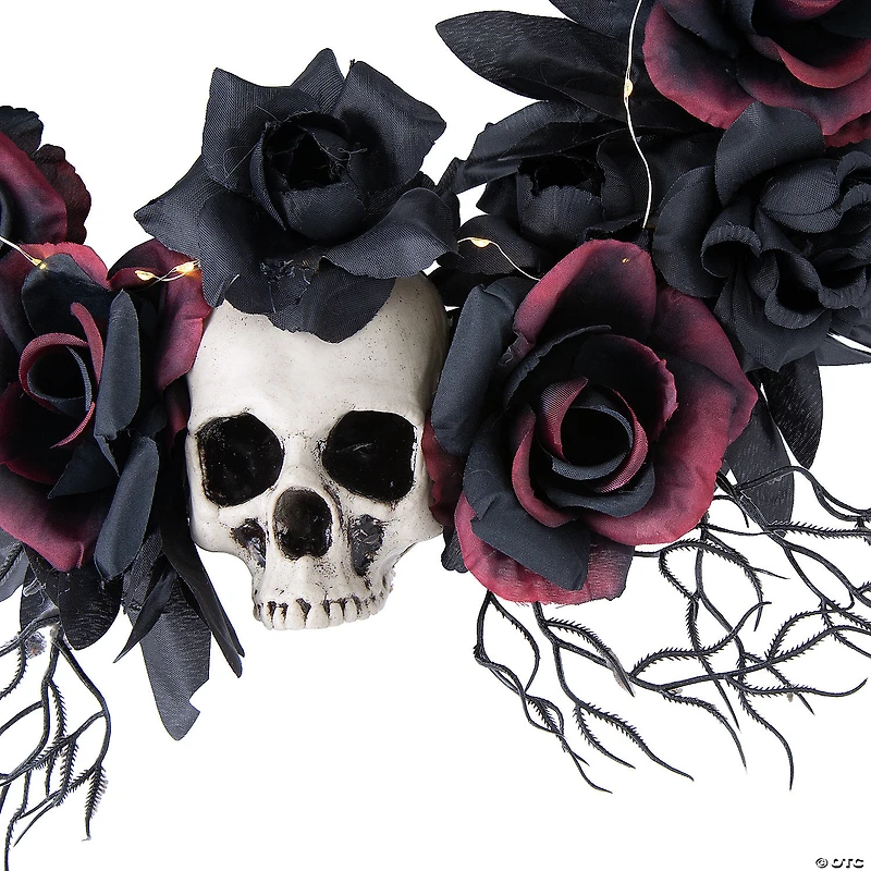 23 1/2" Light-Up Dead Roses & Skull Halloween Wreath Decoration