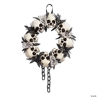 23 1/2" x 15 3/4" Skulls & White Roses Wreath Halloween Decoration